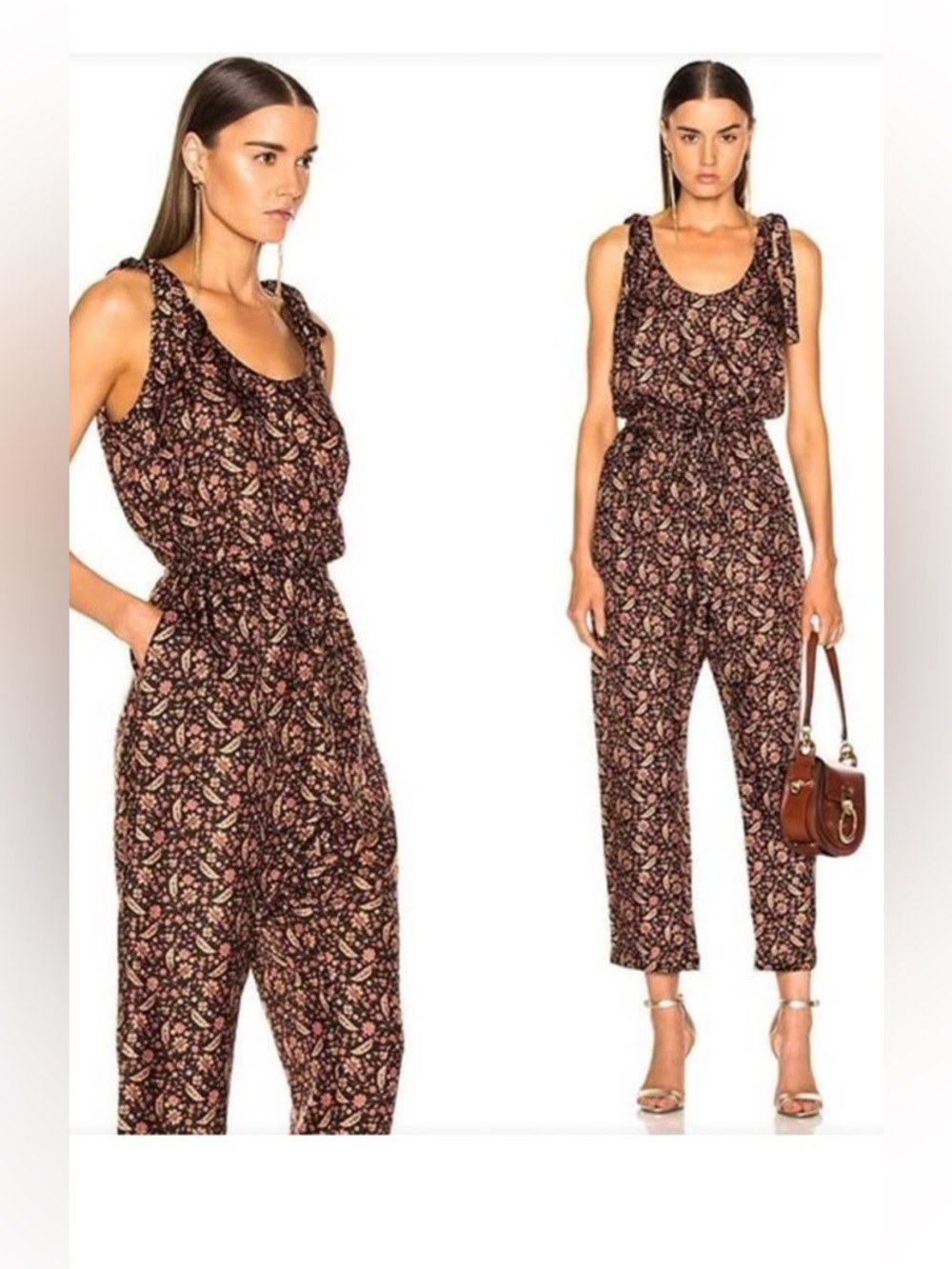 Zimmermann Black & Pink Floral Tie-Shoulder Jumpsuit